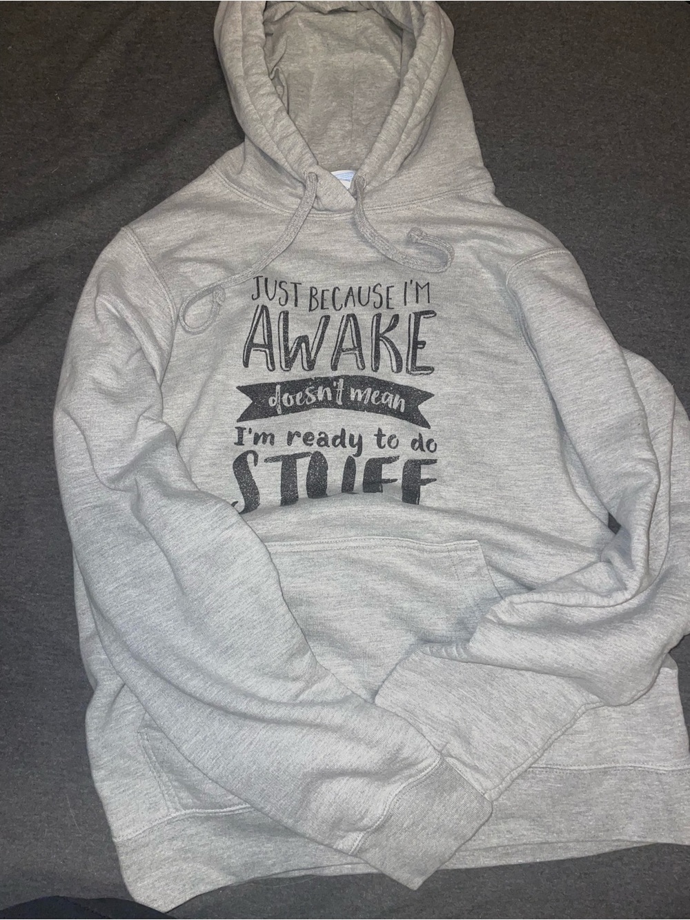 Gray Pullover Hoodie with Text Graphic size small